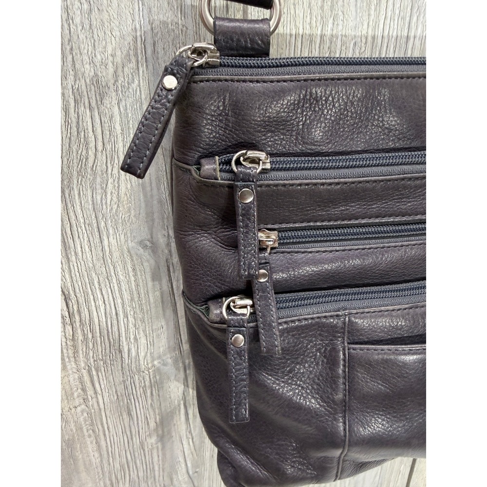 Osgoode Marley Plum Leather Crossbody Bag RFID Multi-Zip Messenger Purple - Picture 3 of 16